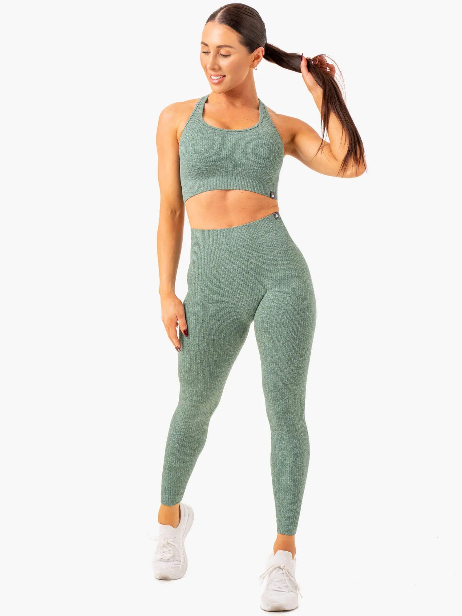 Rib Seamless Sports Bra - Green Marl