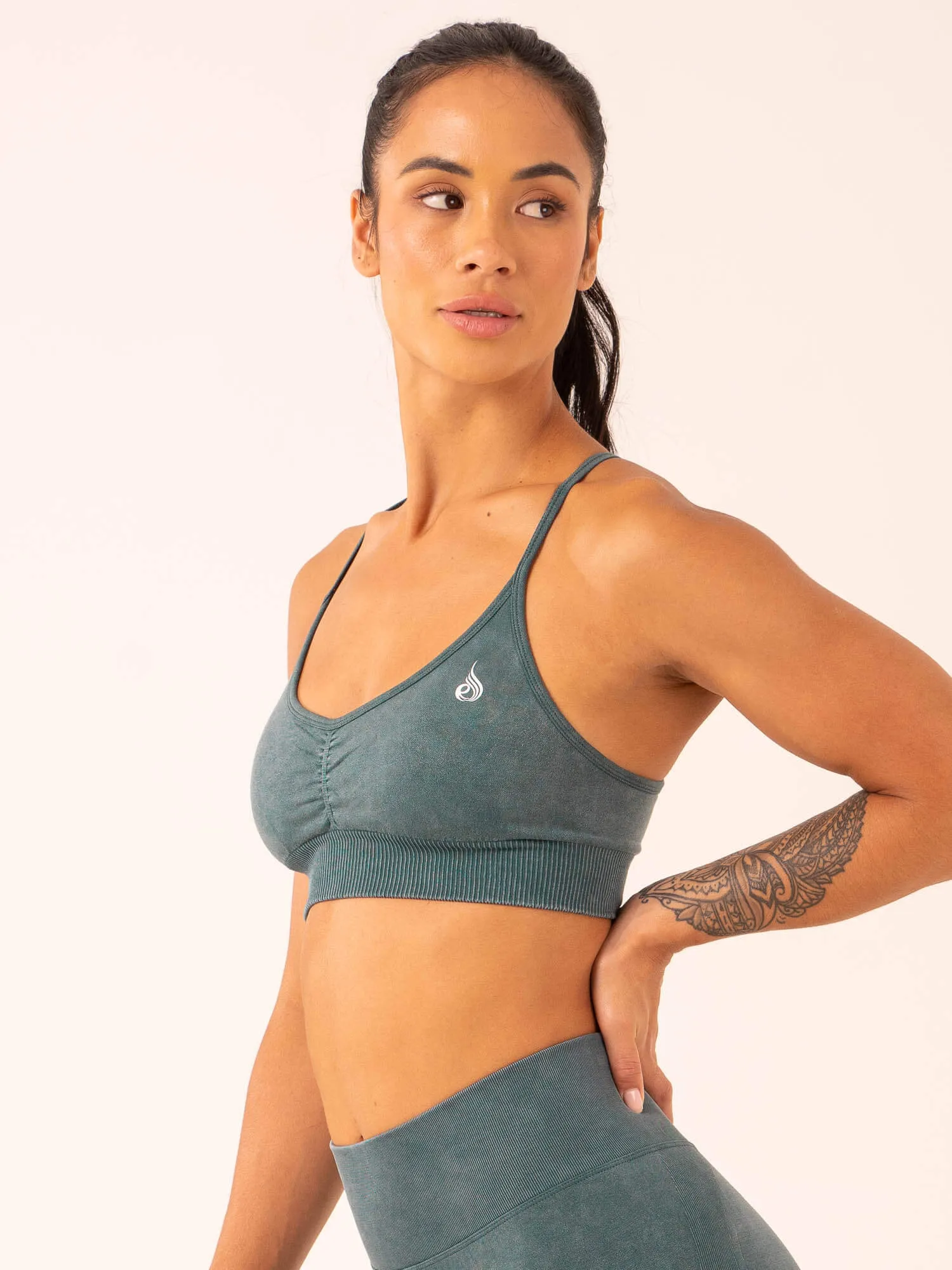 Stonewash Seamless Sports Bra - Petrol Stonewash