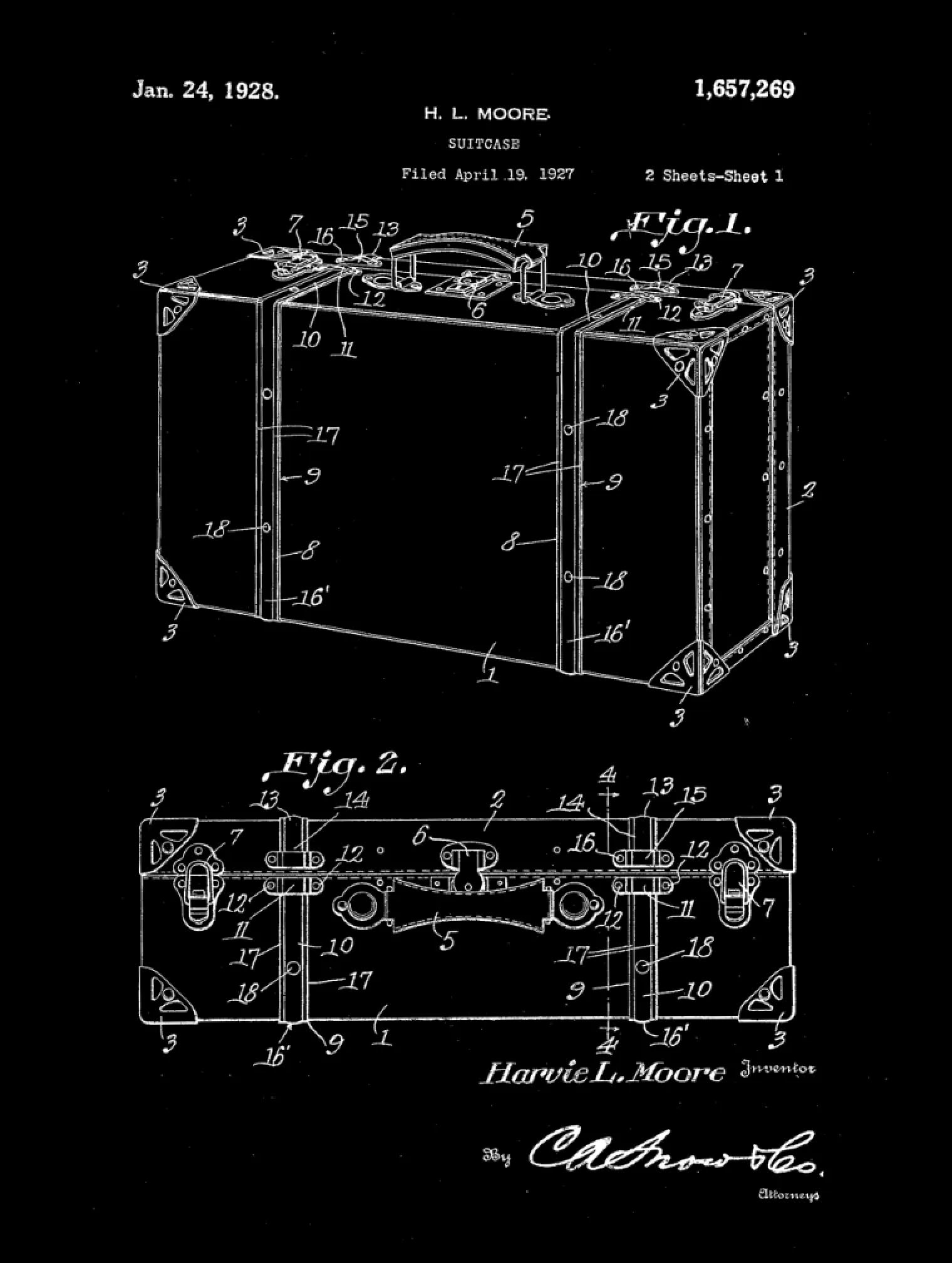 Suitcase Patent Print Art on Canvas