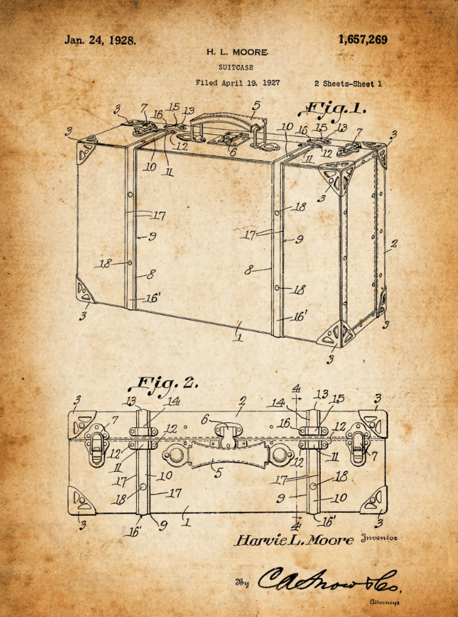 Suitcase Patent Print Art on Canvas