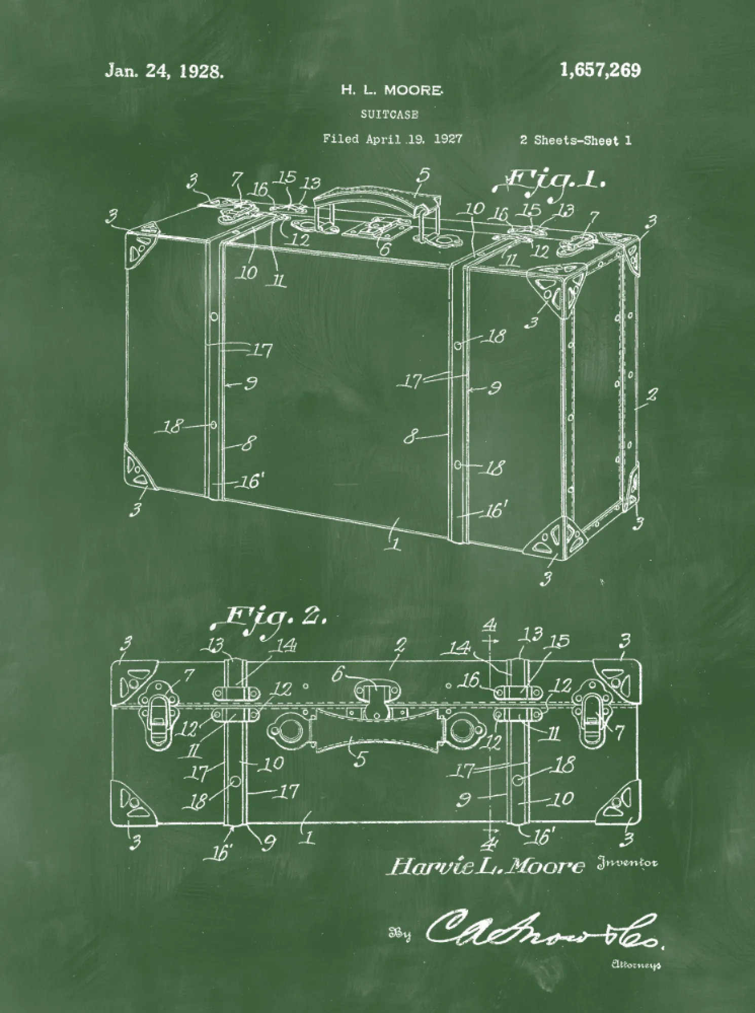 Suitcase Patent Print Art on Canvas