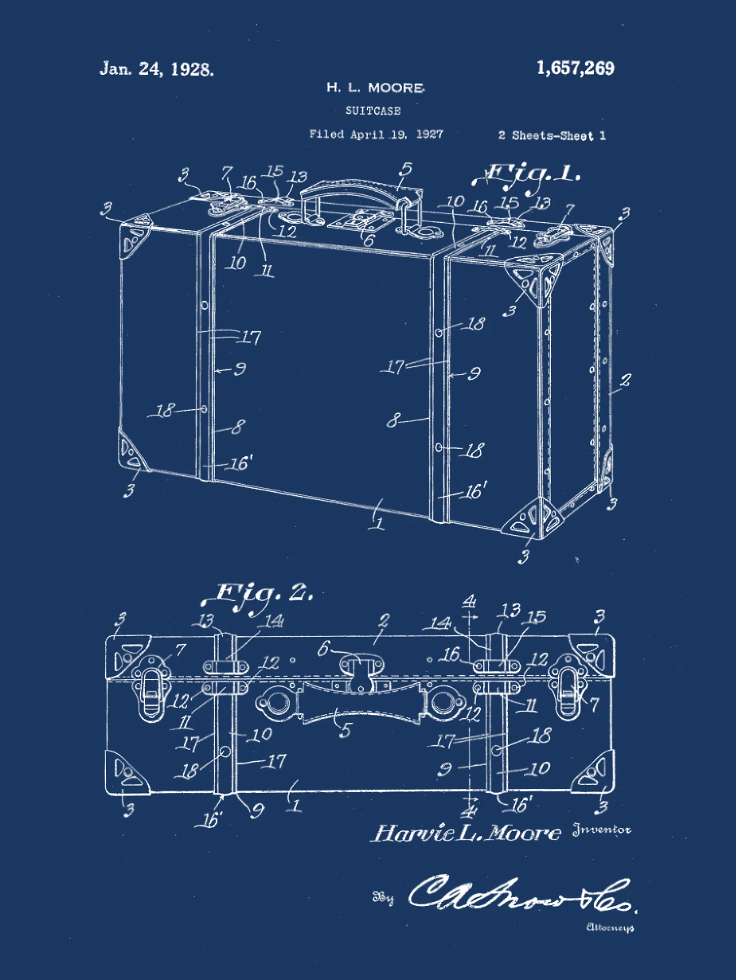 Suitcase Patent Print Art on Canvas