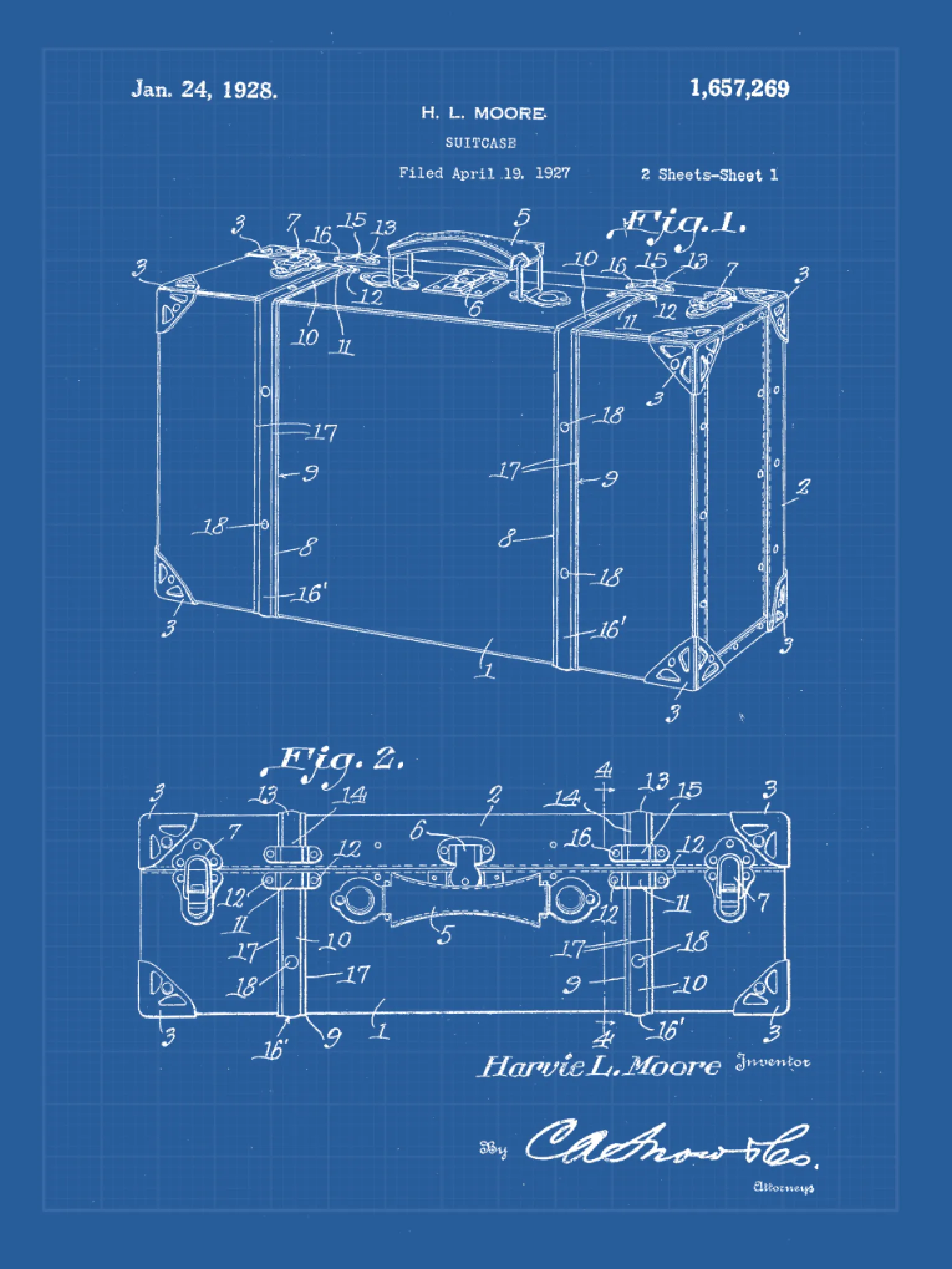 Suitcase Patent Print Art on Canvas