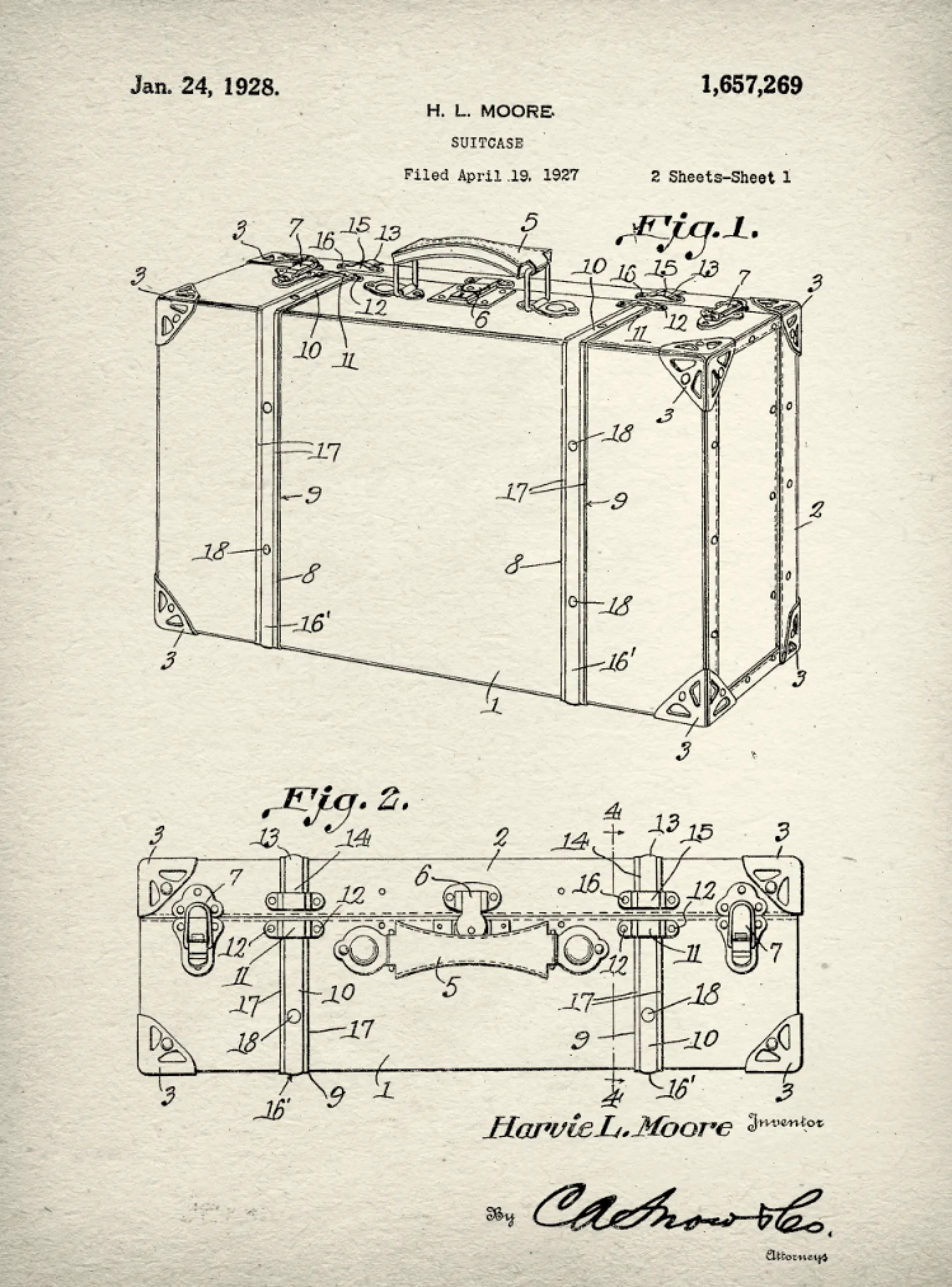 Suitcase Patent Print Art on Canvas