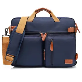 THE CLOWNFISH 15.6 inch Convertible Laptop Briefcase Backpack with Genuine Leather Logo, Pullers and Handle (Blue)