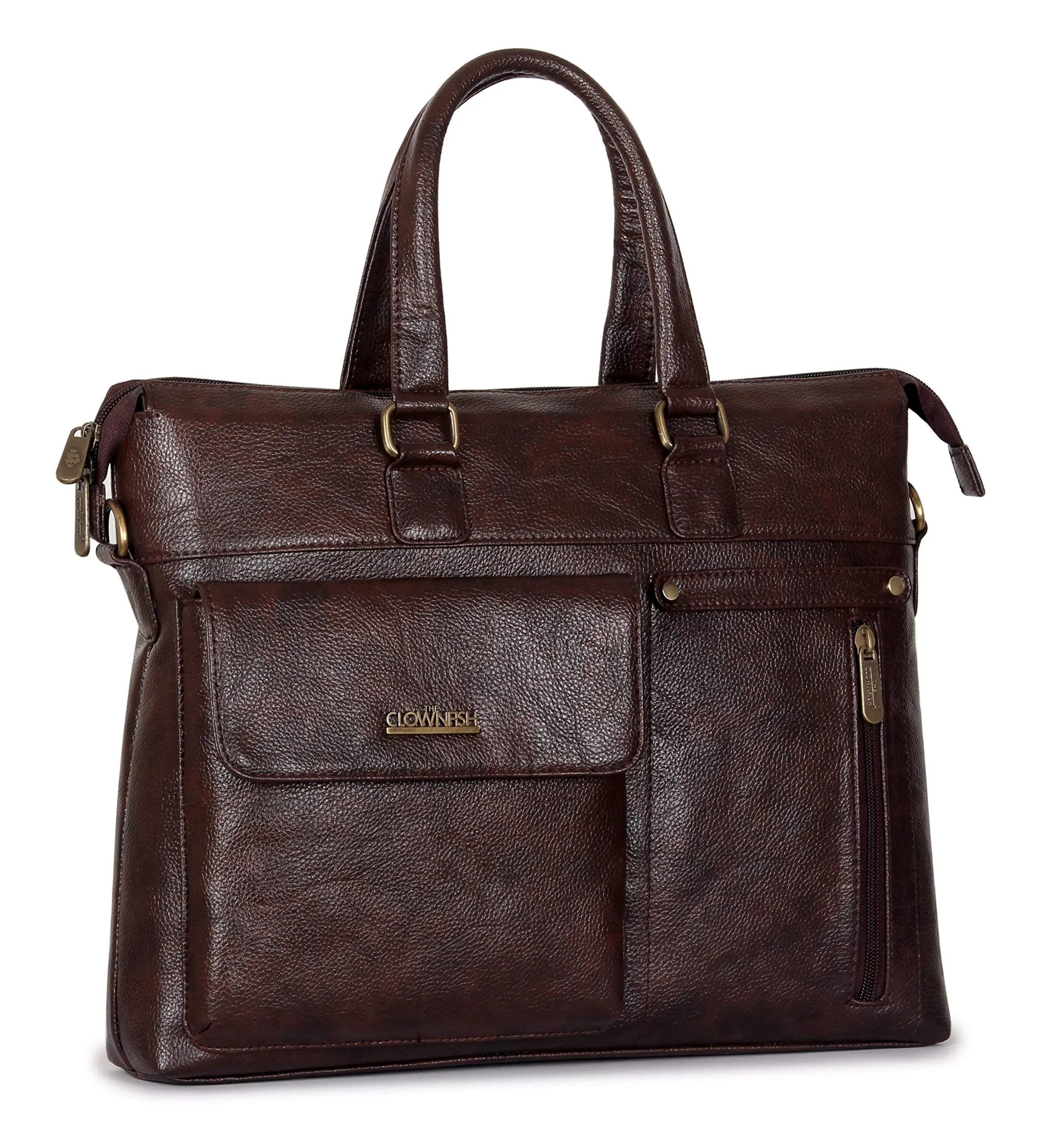 THE CLOWNFISH Avenue Series Faux Leather 14 inch Laptop Briefcase (Dark Brown)