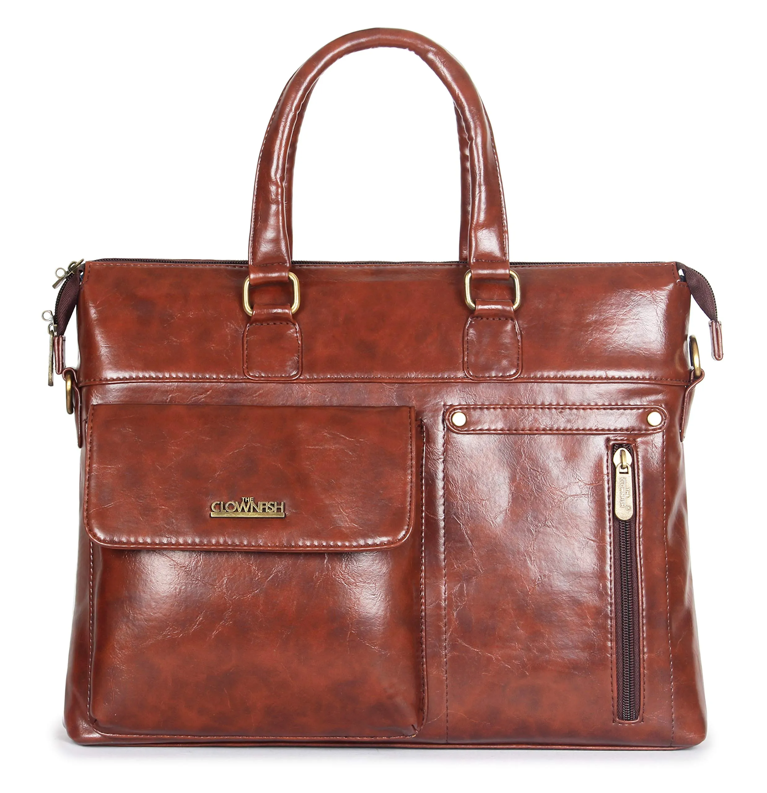 THE CLOWNFISH Avenue Series Faux Leather 14 inch Laptop Briefcase (Tan)