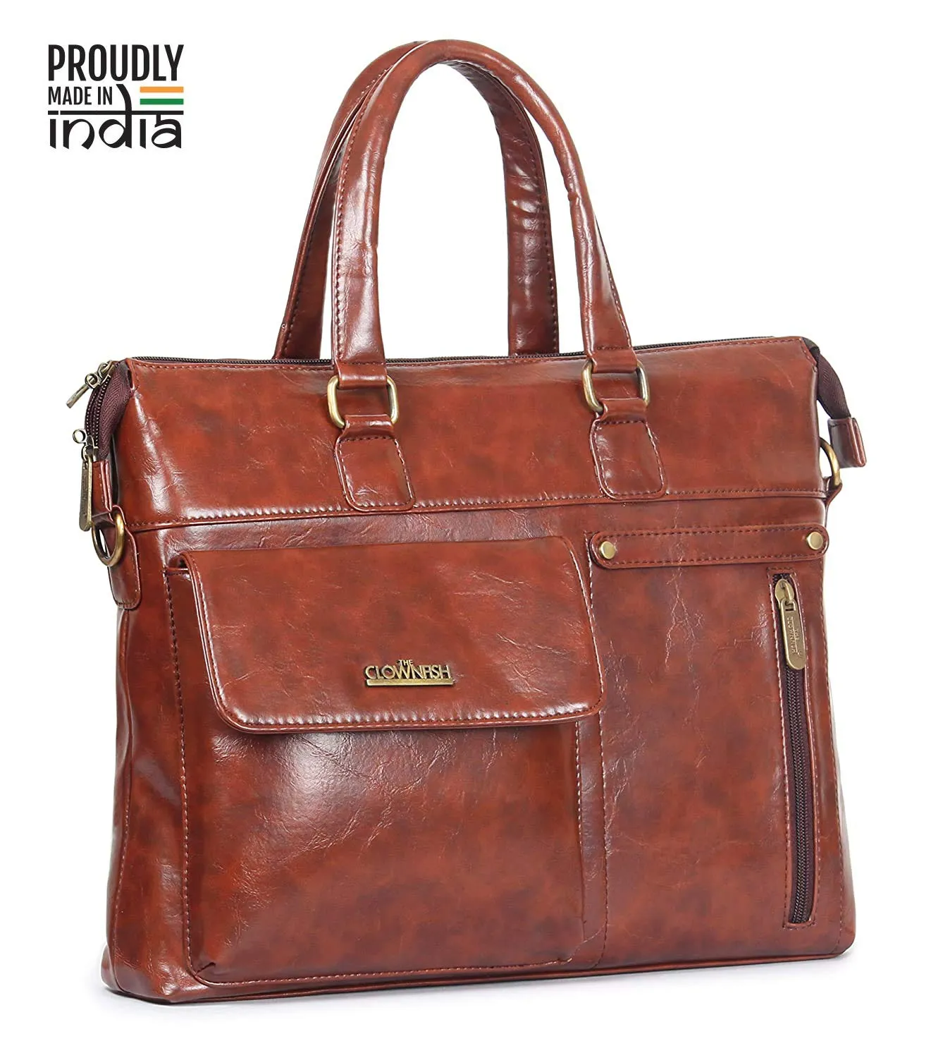 THE CLOWNFISH Avenue Series Faux Leather 14 inch Laptop Briefcase (Tan)