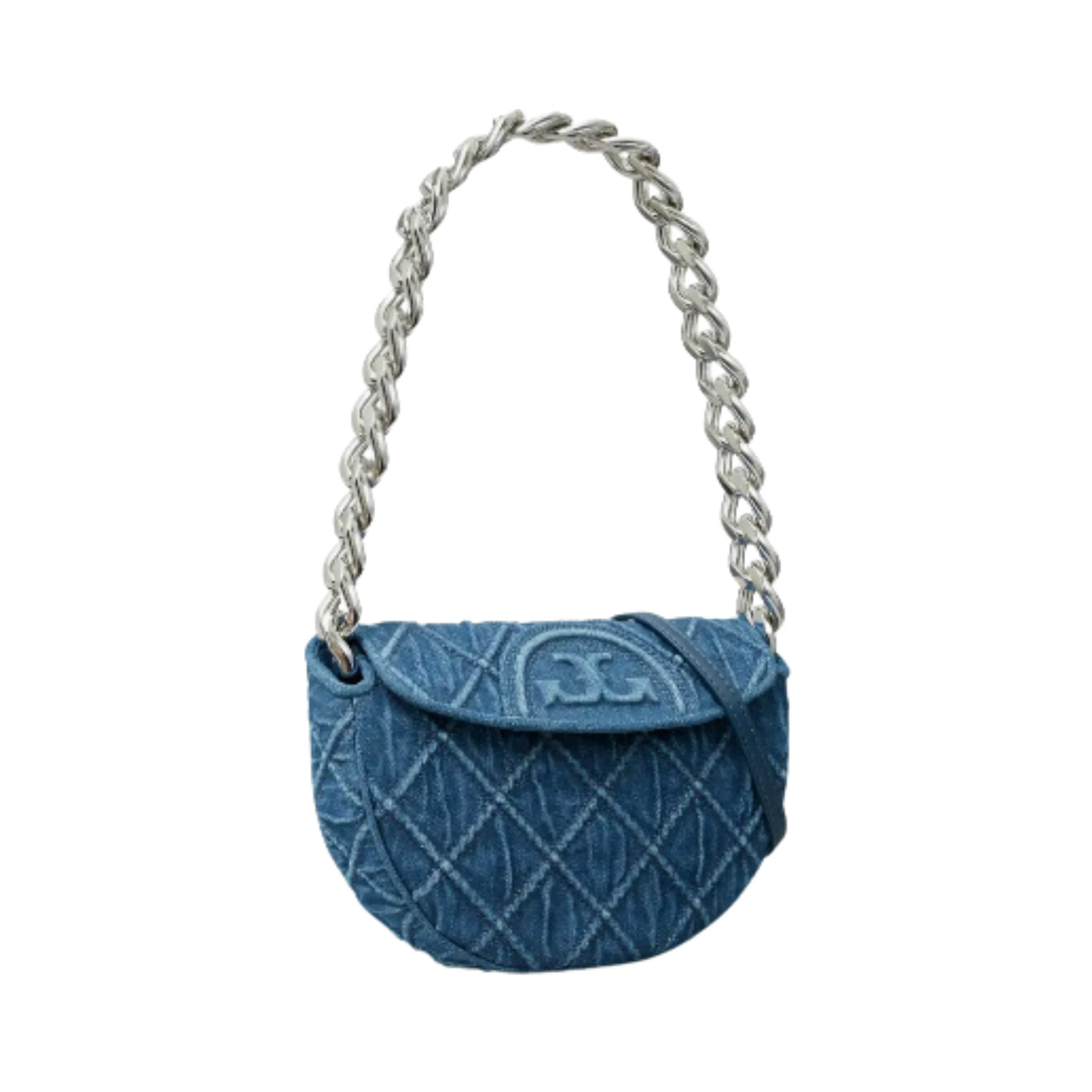 Tory Burch Mini Fleming Soft Denim Crescent Bag