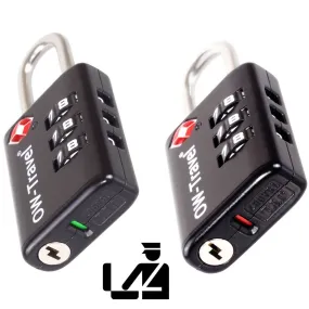 TSA luggage locks. Black suitcase bag padlocks with inspection alert