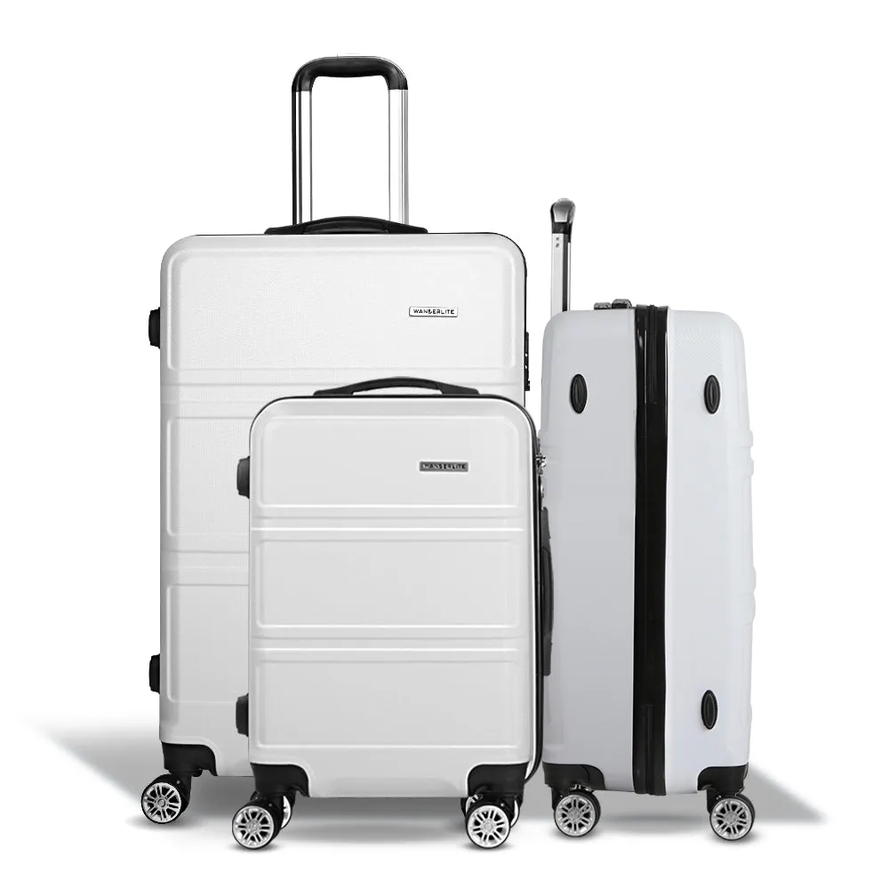 Wanderlite 3pc Luggage Trolley Set Suitcase Travel TSA Carry On Hard Case Lightweight White